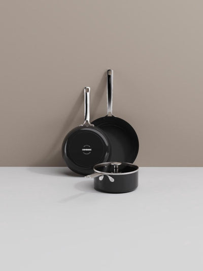 Ensemble de poêles Combekk Element Expert - 4 pièces - noir - revêtement antiadhésif en céramique sans PFA - fabriqué à partir d'aluminium 100 % recyclé - compatible induction