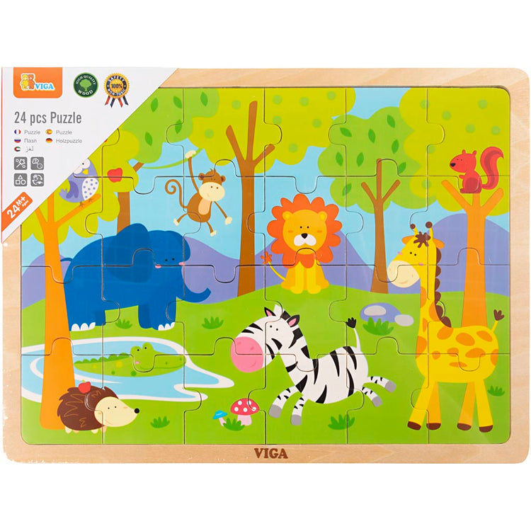 Viga puzzles en bois, animaux de safari, dim. 30x22,5 cm, 24 pièces, 1 pièce