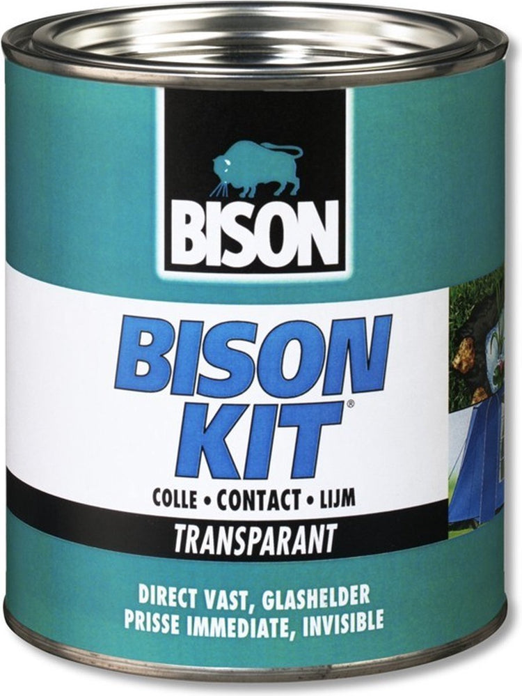 Bison kit® boîte transparente 750 ml, transparente, forte, colle contact universelle, résistante à l'humidité, résistante au gel, -40°c à +70°c, facile à utiliser