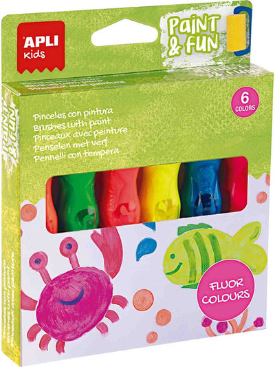 Tubes de peinture pour enfants Apli avec pinceau | 6 couleurs fluo