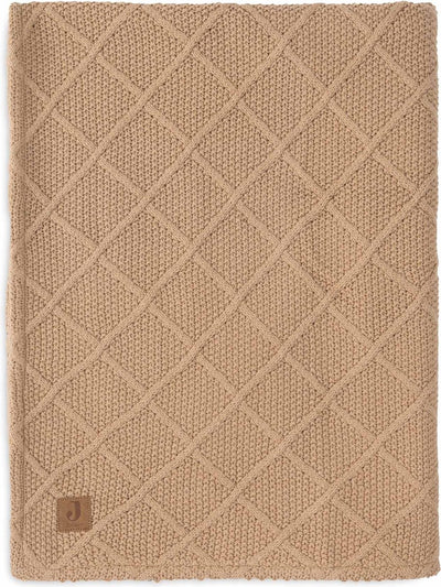 Jollein - couverture de berceau 100x150cm - couverture bébé - tricot à carreaux biscuit teddy polaire