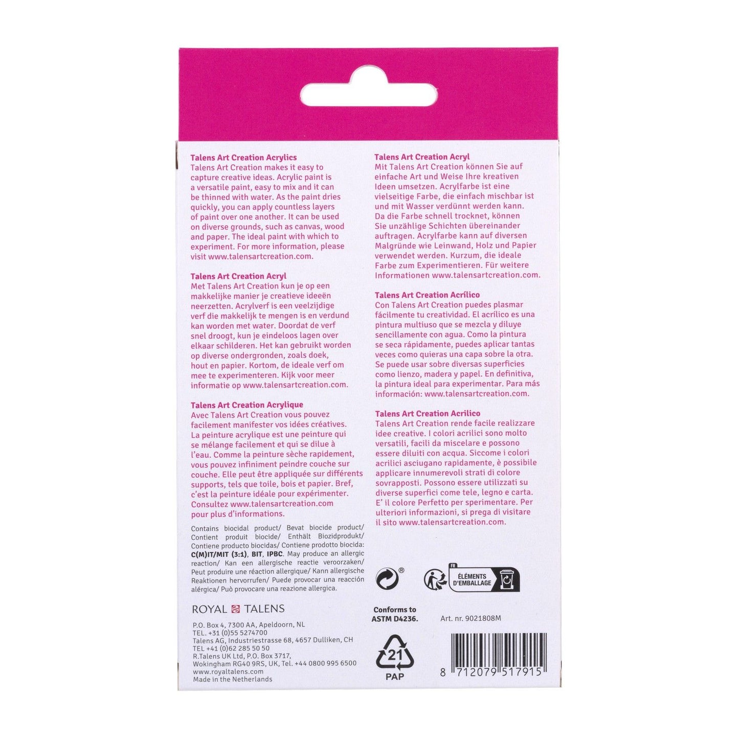 Création artistique Talens • coffret de peinture acrylique 8 x 12ml