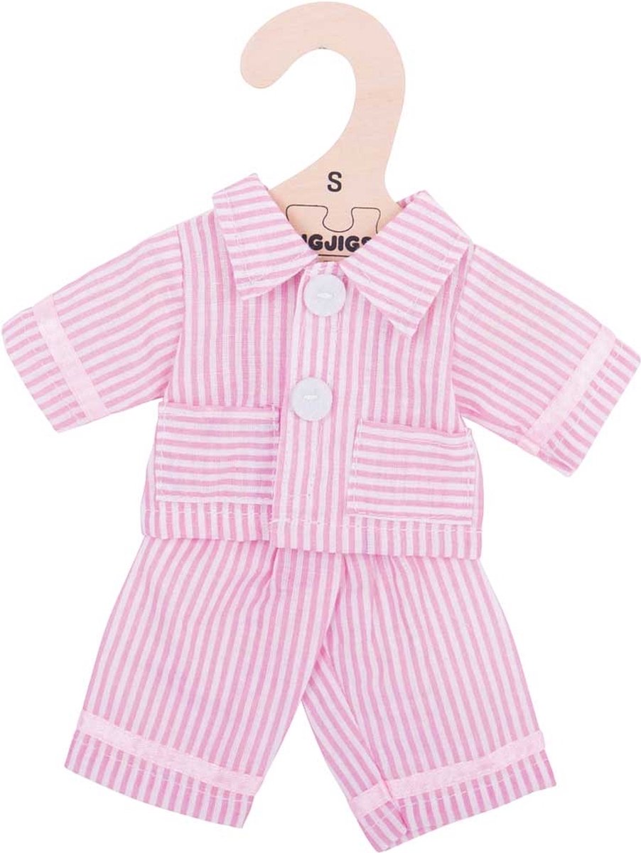 Bigjigs - pyjama pour poupée - rayé rose et blanc - 25cm