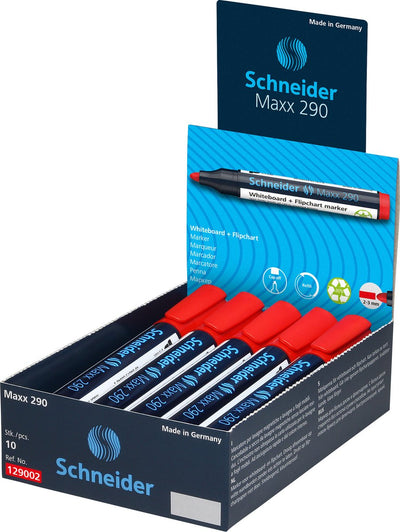 Schneider writing instruments marqueur pour tableau blanc schneider - maxx 290 - pointe ronde - rouge - 10 pièces - pour tableau blanc et paperboard - s-129002-10