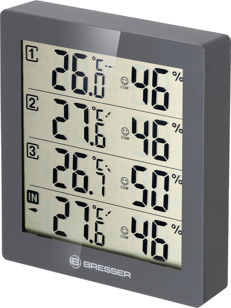 Station météo Bresser - temeo hygro quadro 12 cm - gris - 4 pièces