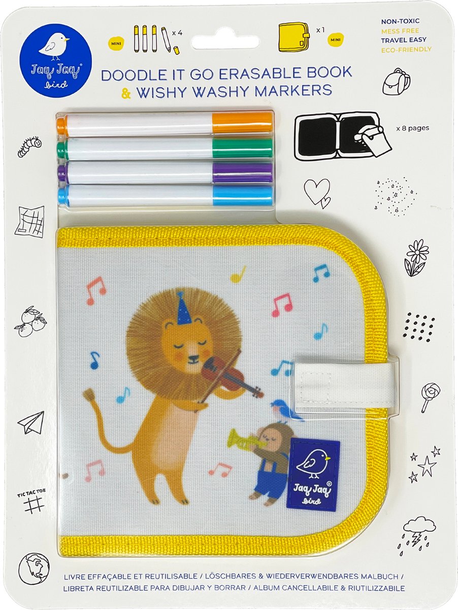Livre de coloriage d'oiseaux Jaq Jaq, mini-doodle-le et allez lion avec des marqueurs.