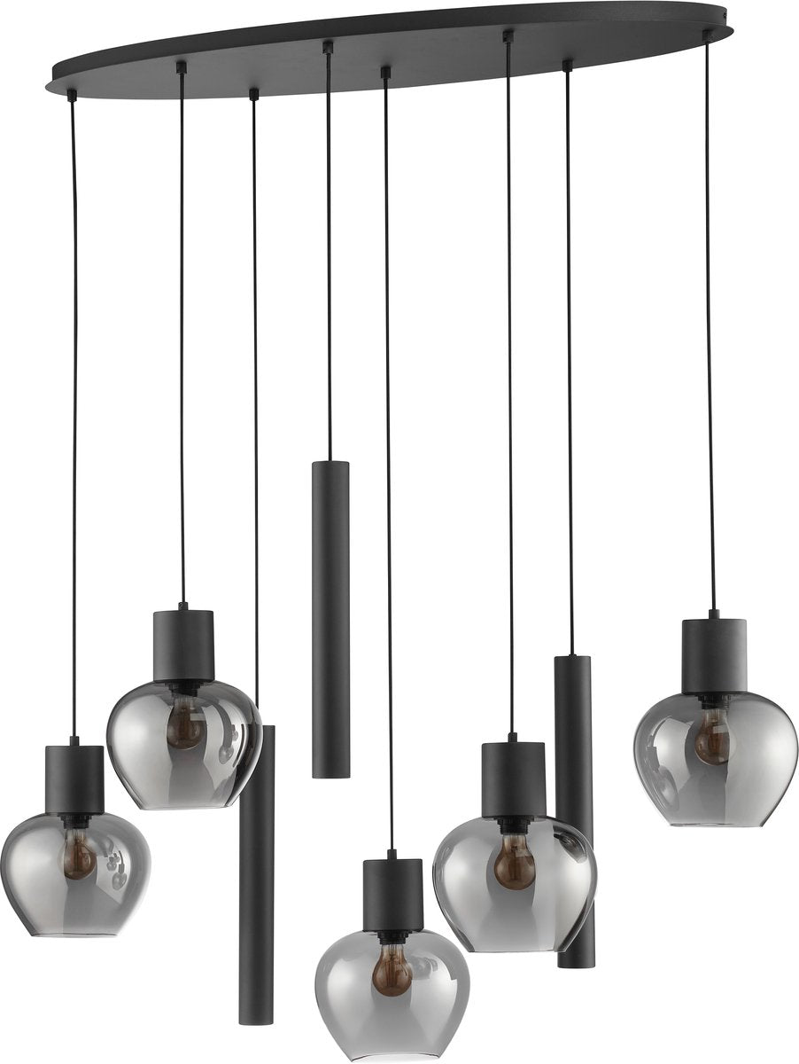 Brilliant ligari - suspension - 8 lumières - ovale 126 cm - e27 max 5x20w gu10 max 3x10w - fumée noire