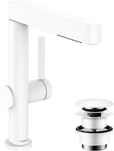 Hansgrohe finoris - robinet de lavabo - avec bouchon de vidange - 230 mm - douchette extractible - 2 fonctions de jet - blanc mat