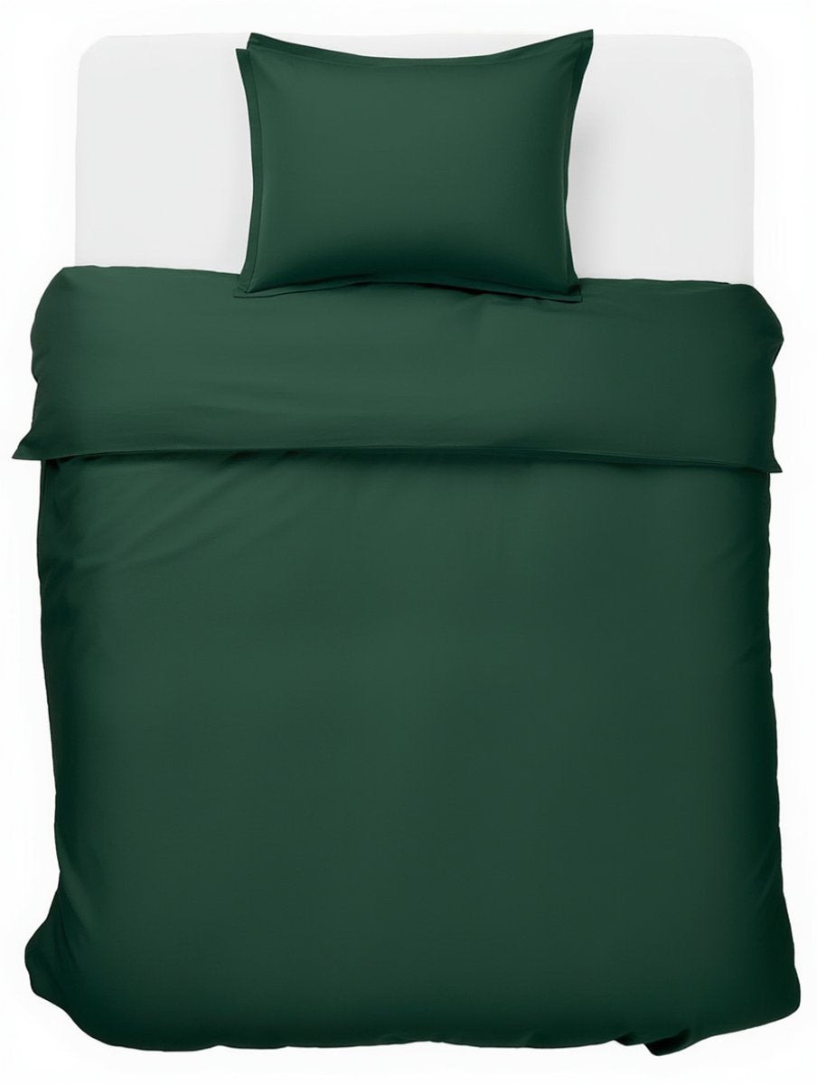 Faire taire. housse de couette Living Hush Living - 100 % coton - 144 fils - flexible et respirante - 140x220+20 cm - taie d'oreiller 60x70 cm - avec boucles de montage - vert foncé