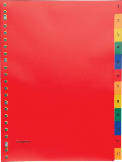 Onglets Pergamy, pi a4, perforation 23 trous, pp, couleurs assorties, ensemble 1-12