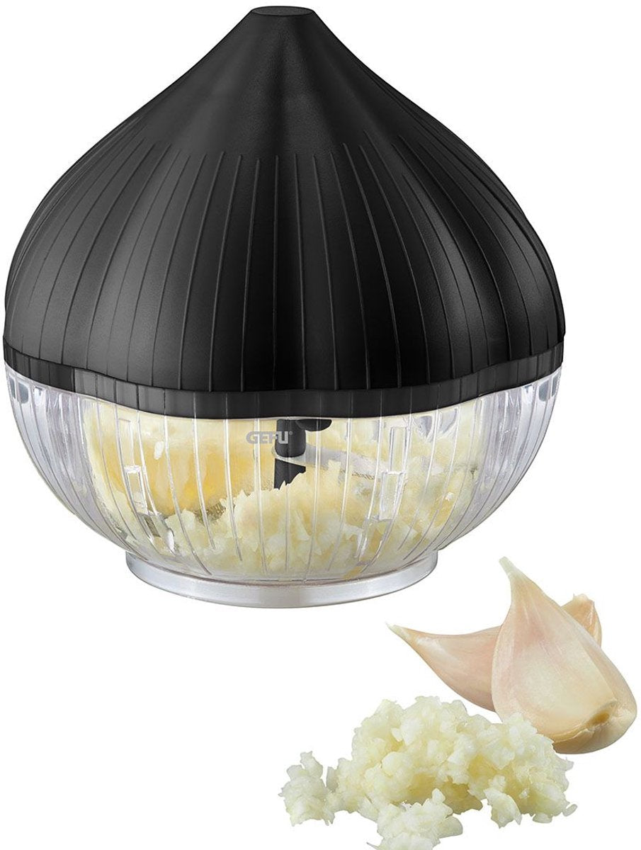 Hachoir à ail Gefu, coupe-ail, 3 couteaux, grattoir intégré, plastique, antidérapant, 9 cm - | agliolis