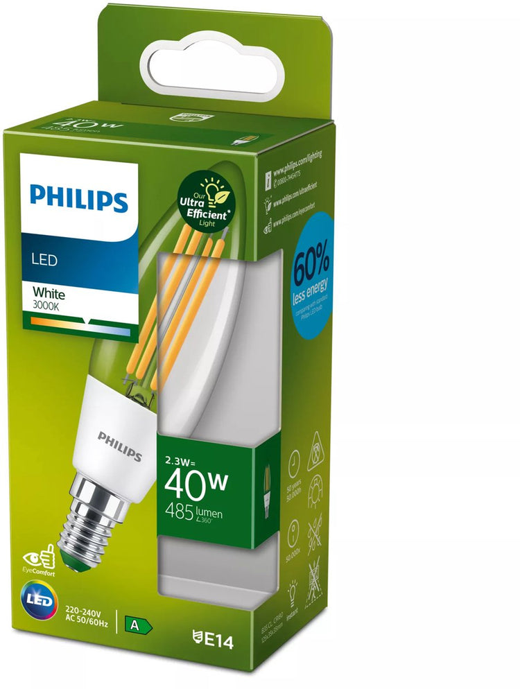 Philips LED Lampe bougie LED ultra efficace Philips transparente - 40 W - E14 - lumière blanche