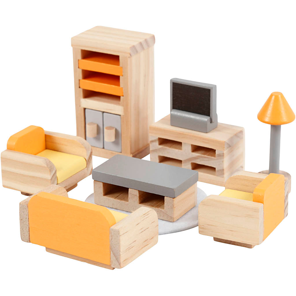 Meubles Viga pour maison de poupée, salon, dimensions 2x2x7,5 cm, 8 pièces 1 ensemble