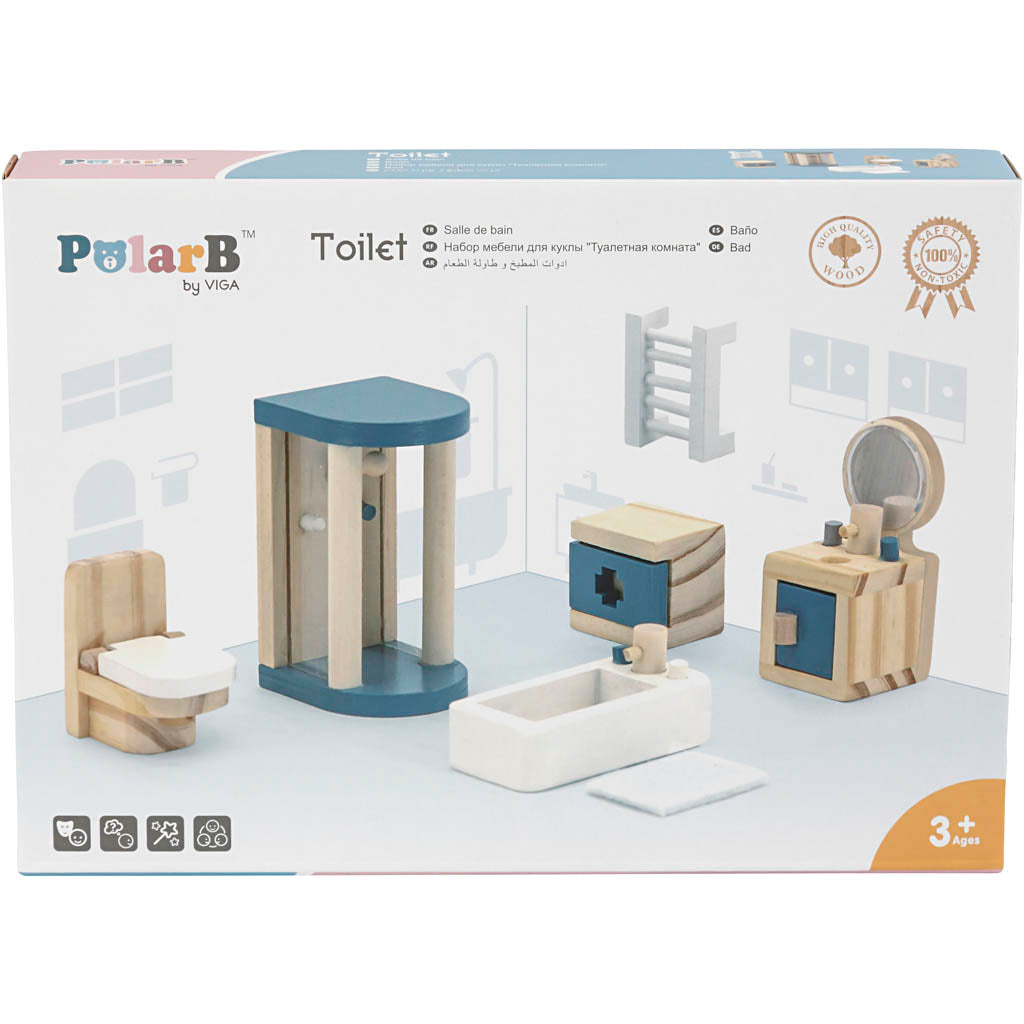 Meubles Viga pour maison de poupée, salle de bain, dimensions 2x2x7,5 cm, 7 parties 1 ensemble