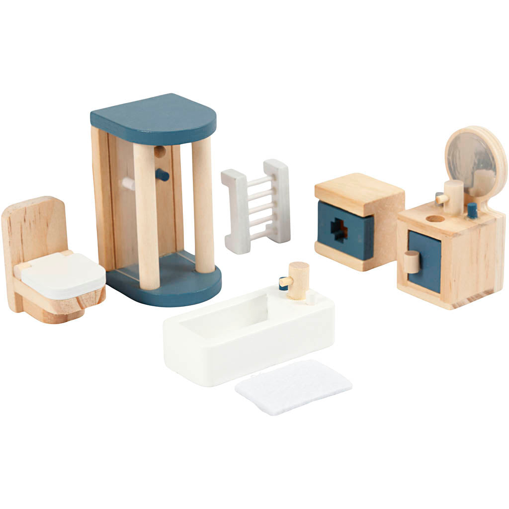 Meubles Viga pour maison de poupée, salle de bain, dimensions 2x2x7,5 cm, 7 parties 1 ensemble