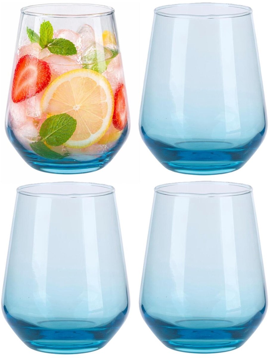 Alpina tumbler verres à eau fumée verres à boire - 4x pièces - 450 ml - verres de luxe - bleu clair - semi-transparents - pour boissons gazeuses et eau