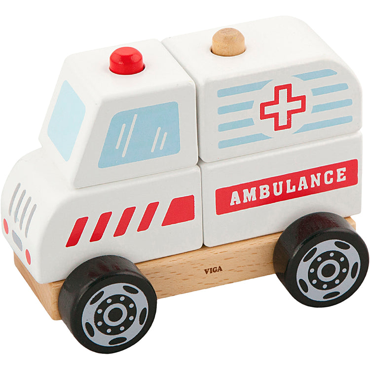 Viga jouet ambulance empilable en bois, ambulance, dimensions 13x10x8 cm, 1 pièce