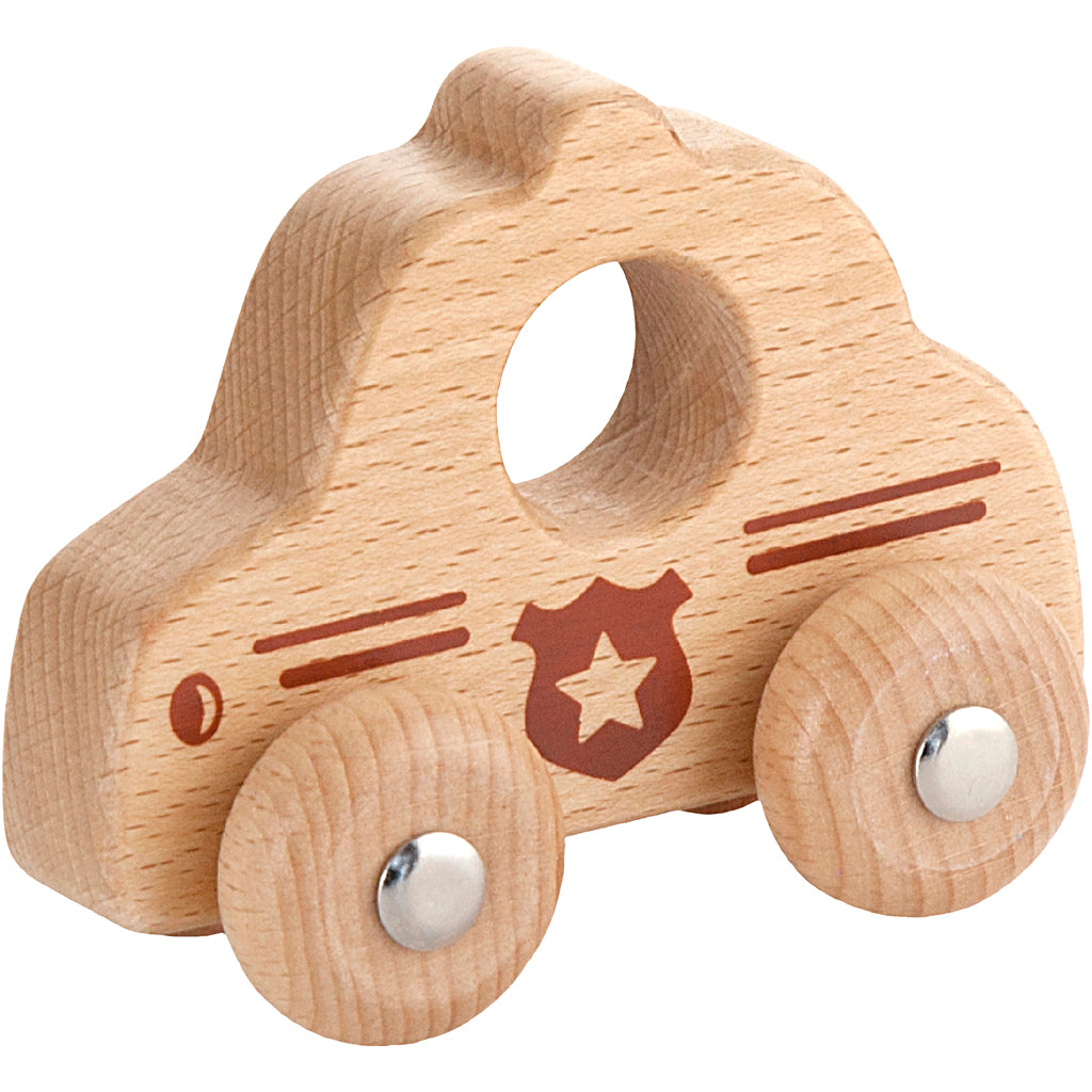 Viga petite voiture de police en bois, voiture de police, dimensions 9x7,5 cm, 1 pièce