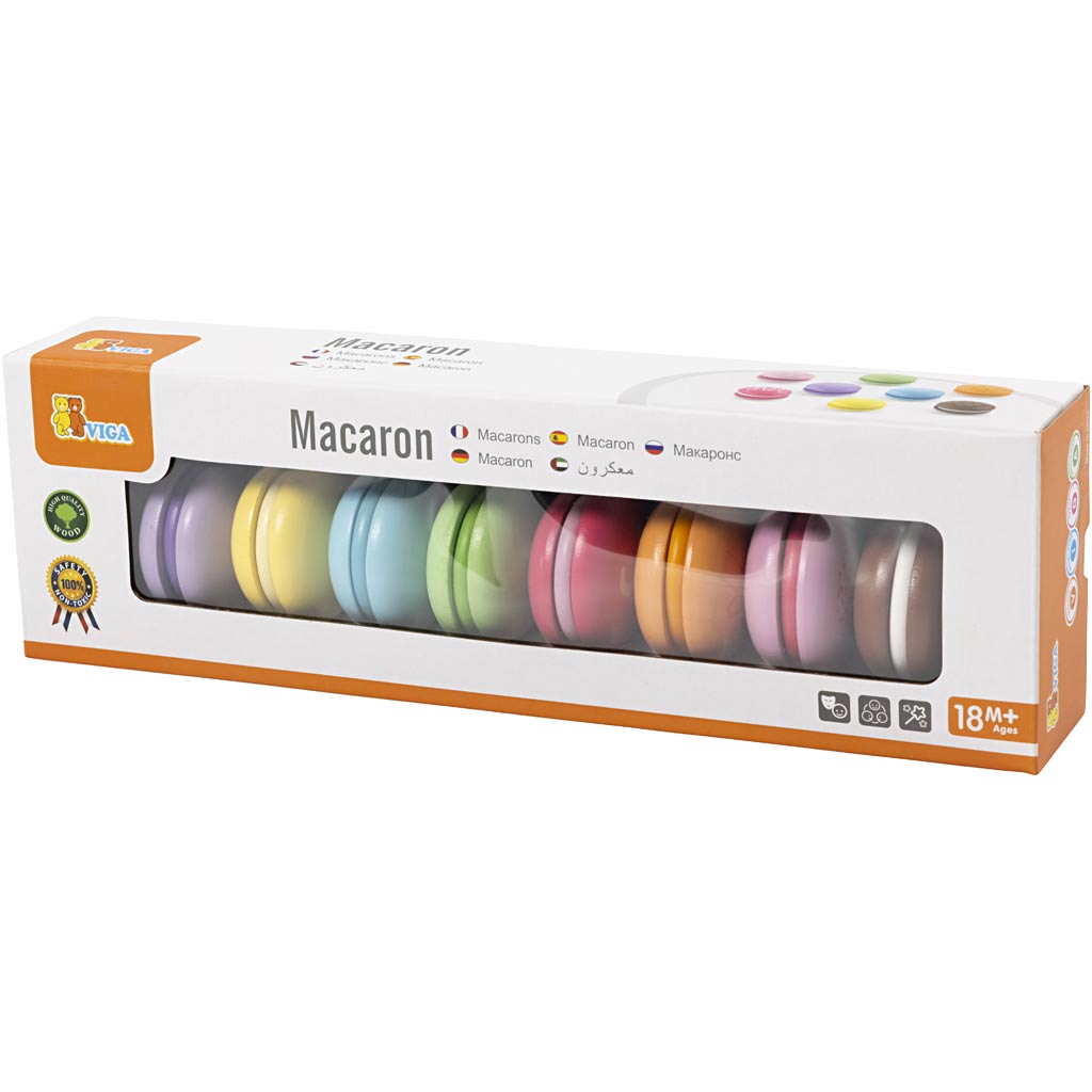 Macarons en bois Viga, dimension 4,5 cm, 8 pièces, 1 boîte