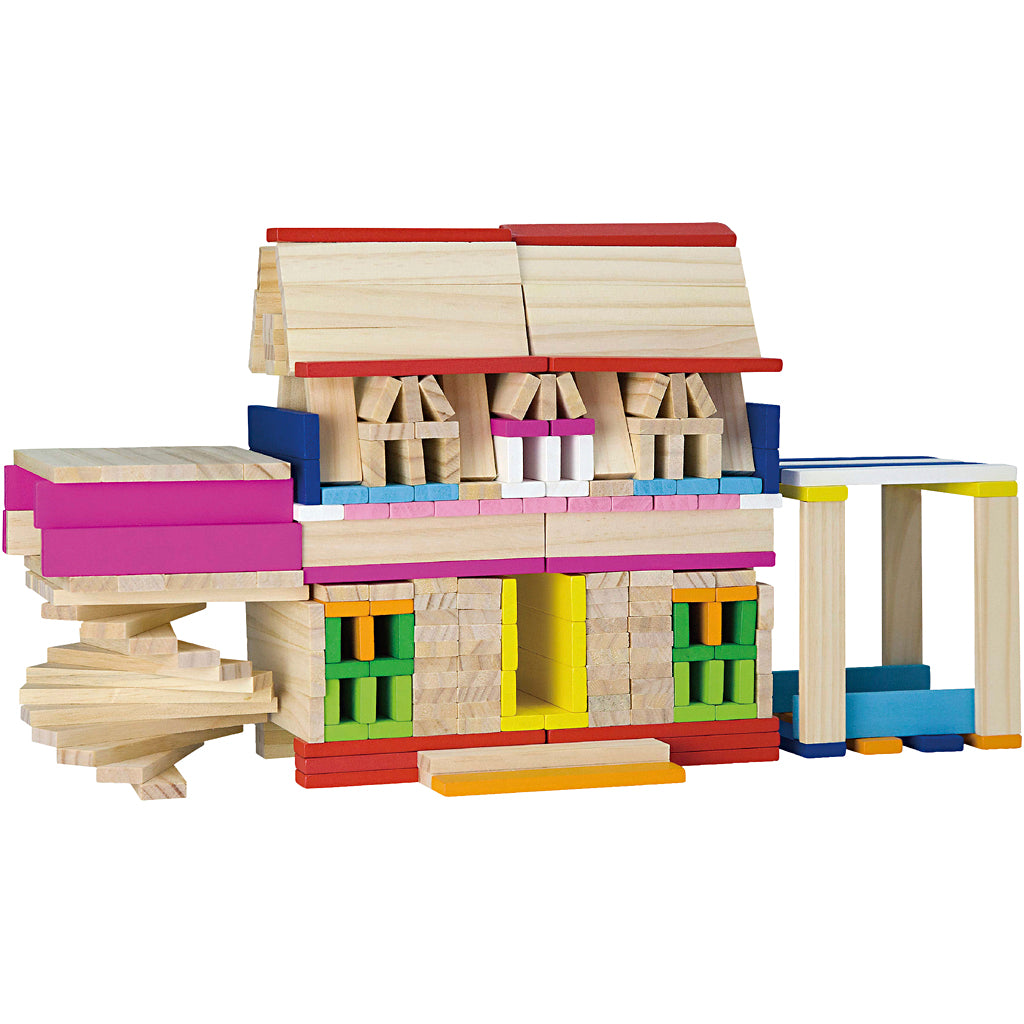 Blocs de construction en bois Viga, taille 10 cm, différentes couleurs, 250 pièces 1 boîte