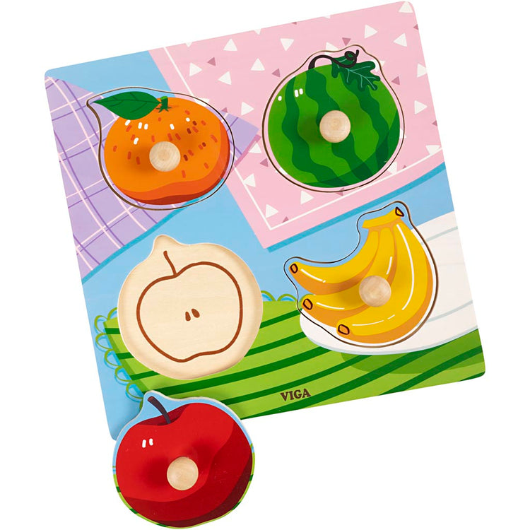 Viga puzzles boutons en bois, fruits, dim. 22x22 cm, 4 parties, 1 pièce