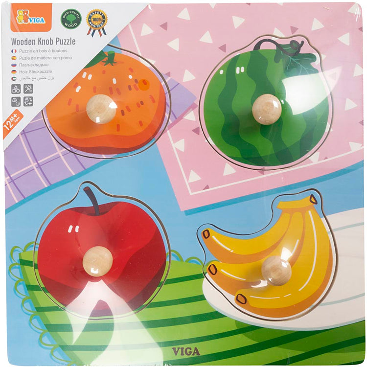 Viga puzzles boutons en bois, fruits, dim. 22x22 cm, 4 parties, 1 pièce