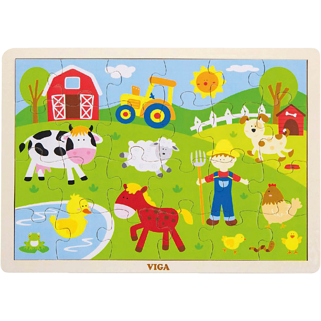 Viga puzzles en bois, animaux de la ferme, dim. 30x22,5 cm, 24 pièces, 1 pièce