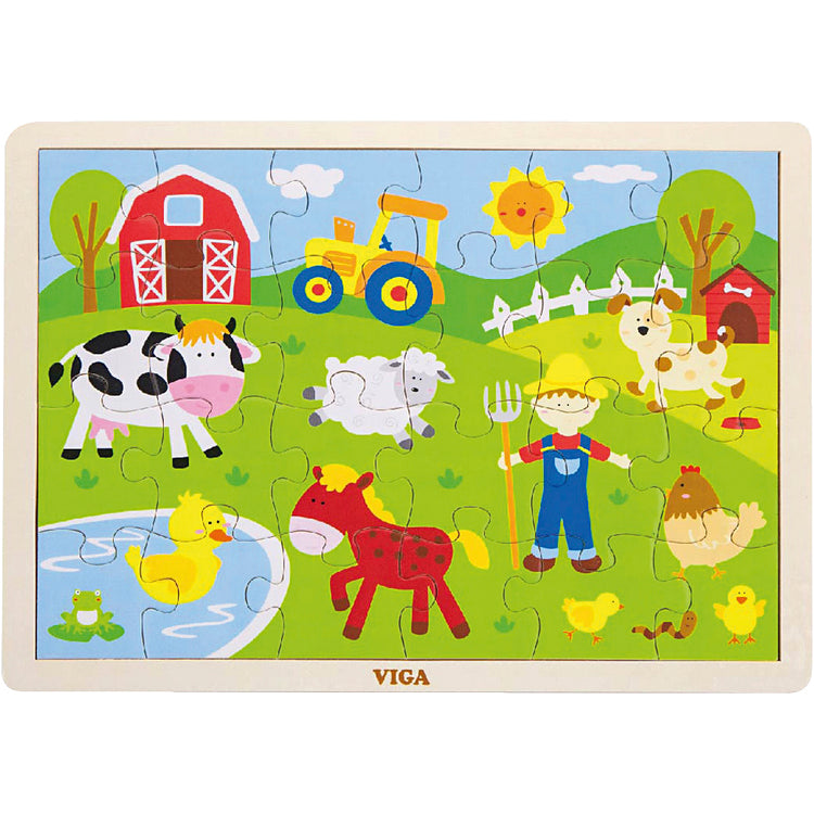 Viga puzzles en bois, animaux de la ferme, dim. 30x22,5 cm, 24 pièces, 1 pièce