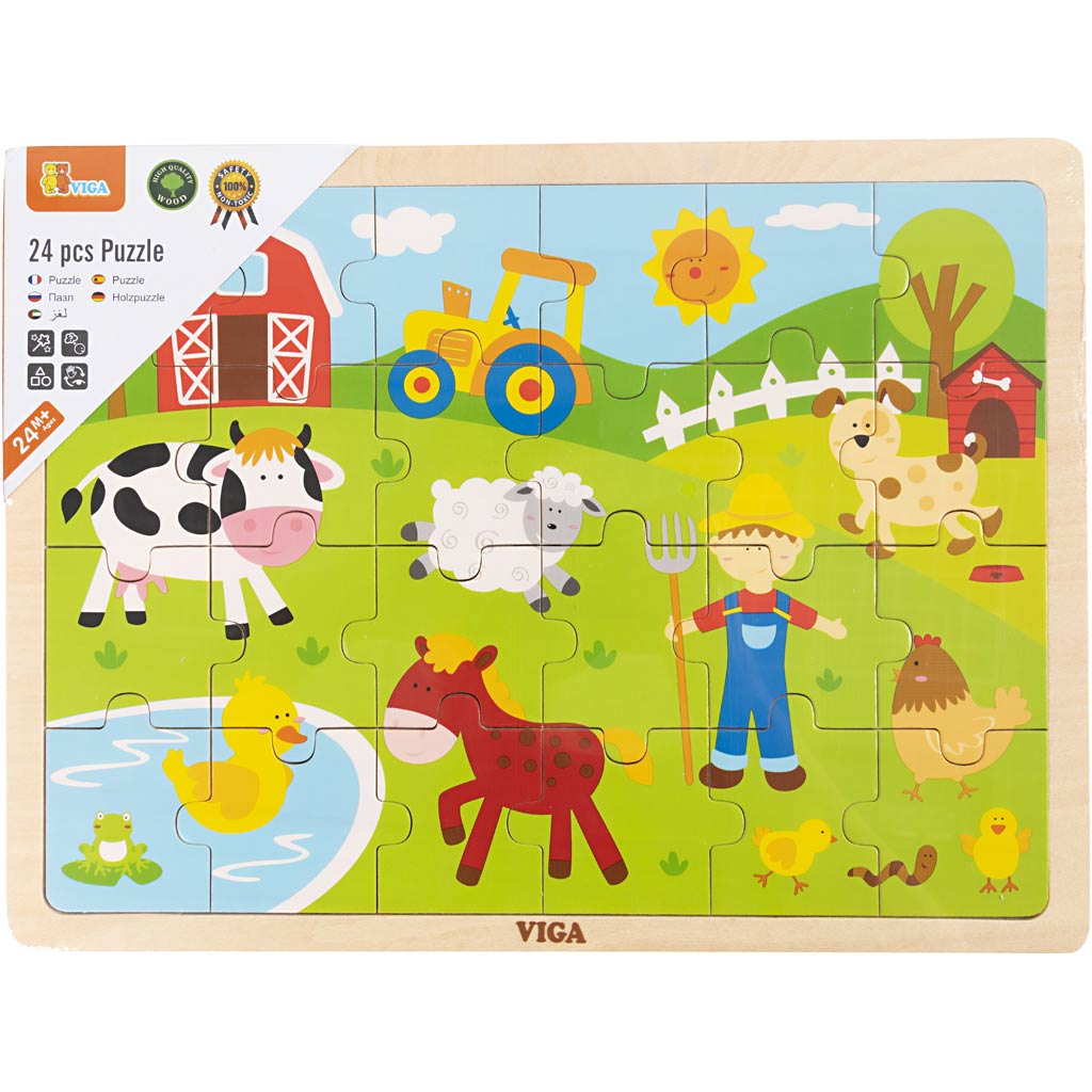 Viga puzzles en bois, animaux de la ferme, dim. 30x22,5 cm, 24 pièces, 1 pièce