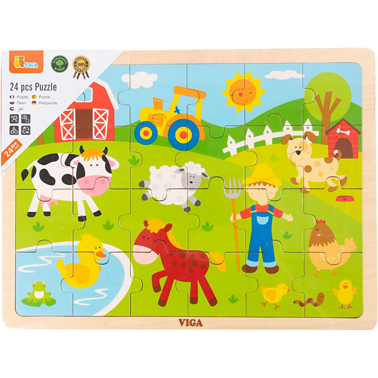 Viga puzzles en bois, animaux de la ferme, dim. 30x22,5 cm, 24 pièces, 1 pièce