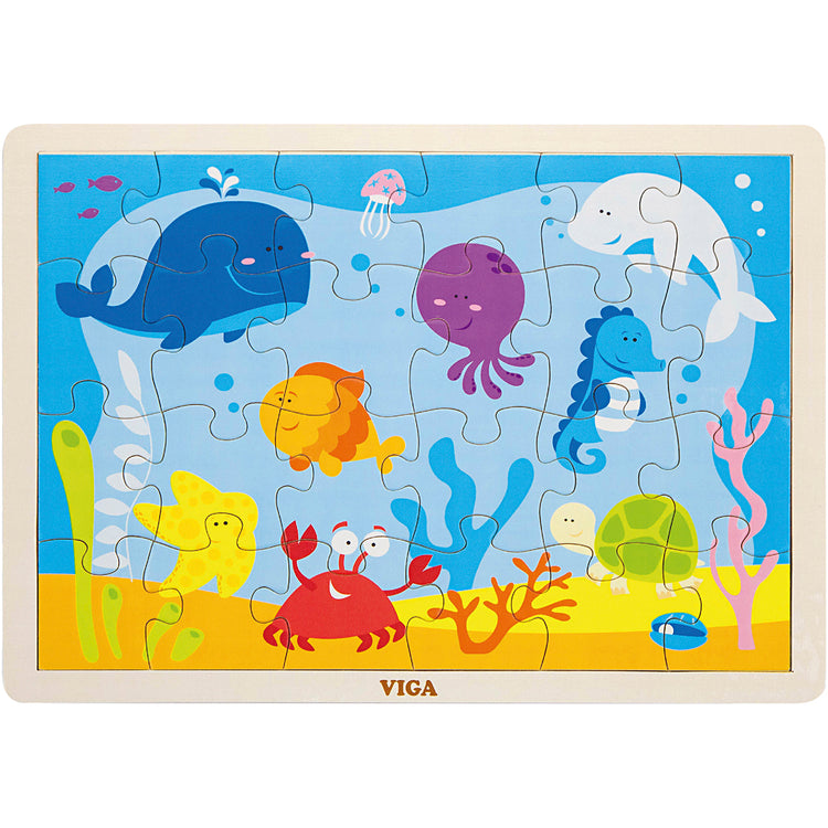 Viga puzzles en bois, animaux marins, dim. 30x22,5 cm, 24 pièces, 1 pièce