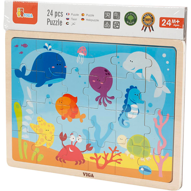 Viga puzzles en bois, animaux marins, dim. 30x22,5 cm, 24 pièces, 1 pièce
