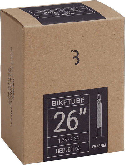 Chambre à air de vélo Bbb - Chambre à air VTT 26 pouces - Valve française Presta 48 mm - Convient à la taille des pneus : 40 61-559 - Pneu de vélo - Bti-63