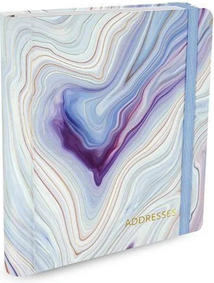 Carnet d'adresses Peter Pauper grand - agate bleue - avec fermeture élastique - 16x21 cm