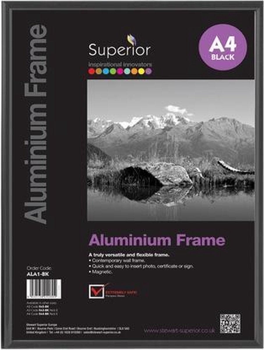 Cadre photo Seco a4 - 21 x 29,7 cm - aluminium brossé noir - avec support - cadre 11 mm - se-ala4-bk
