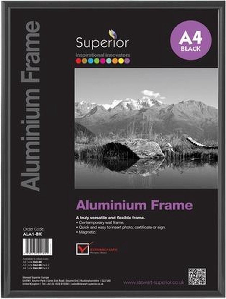 Cadre photo Seco a4 - 21 x 29,7 cm - aluminium brossé noir - avec support - cadre 11 mm - se-ala4-bk