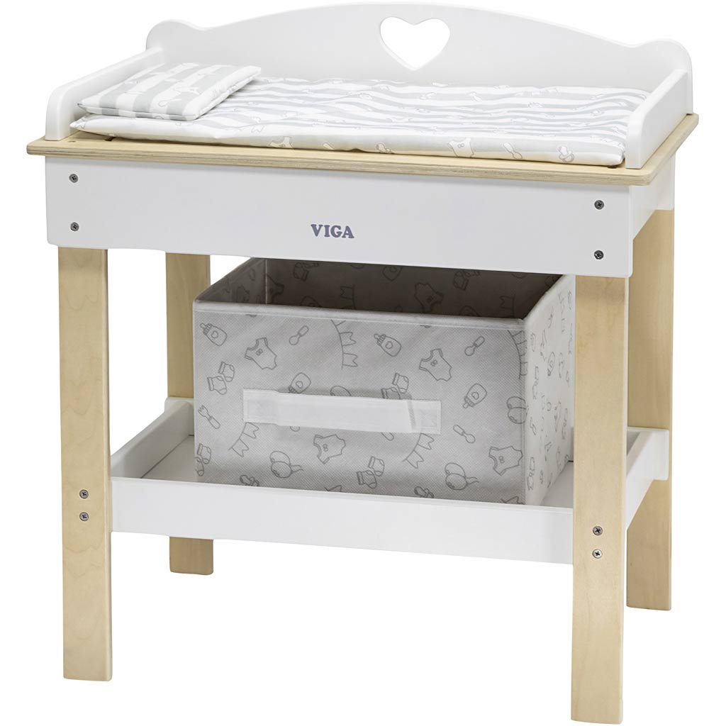 Table à langer pour poupée Viga avec baignoire, h : 50 cm, l : 54,5 cm, l : 30 cm, 1 pièce