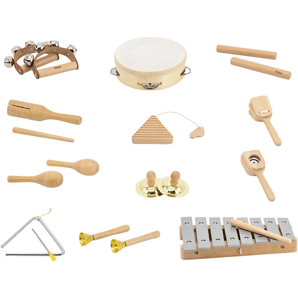 Planche d'activités Viga avec instruments à percussion, h : 48 cm, l : 75, l : 6,6, 12 parties 1 boîte