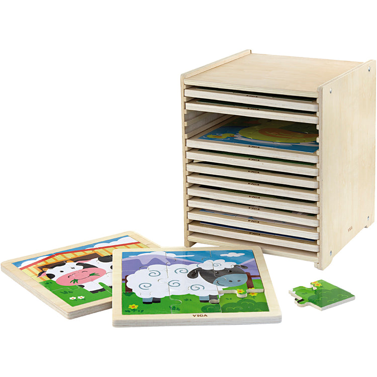 Viga support à puzzles avec 12 puzzles, dimensions 23x27,5x23,5 cm, 12x9 pièces, 12 pièces 1 set