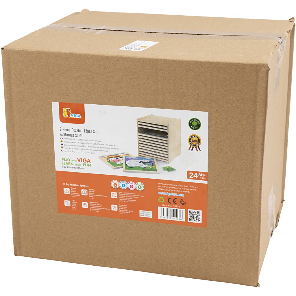 Viga support à puzzles avec 12 puzzles, dimensions 23x27,5x23,5 cm, 12x9 pièces, 12 pièces 1 set