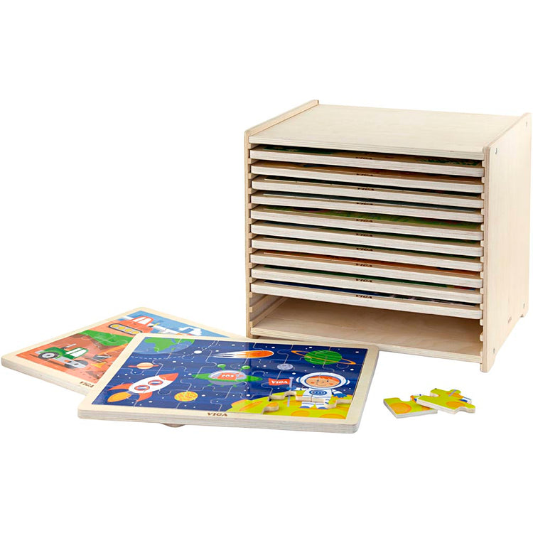 Viga porte-puzzles avec 12 puzzles, h : 275, l : 315 mm, l : 235 mm, dimensions 31x27x23 cm, 12x24 pièces, 12 pièces 1 set