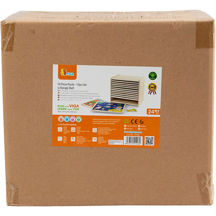 Viga porte-puzzles avec 12 puzzles, h : 275, l : 315 mm, l : 235 mm, dimensions 31x27x23 cm, 12x24 pièces, 12 pièces 1 set