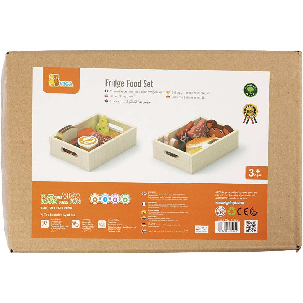 Viga jouet nourriture en bois, l: 30 cm, l: 22 cm, 17 pièces 1 boîte