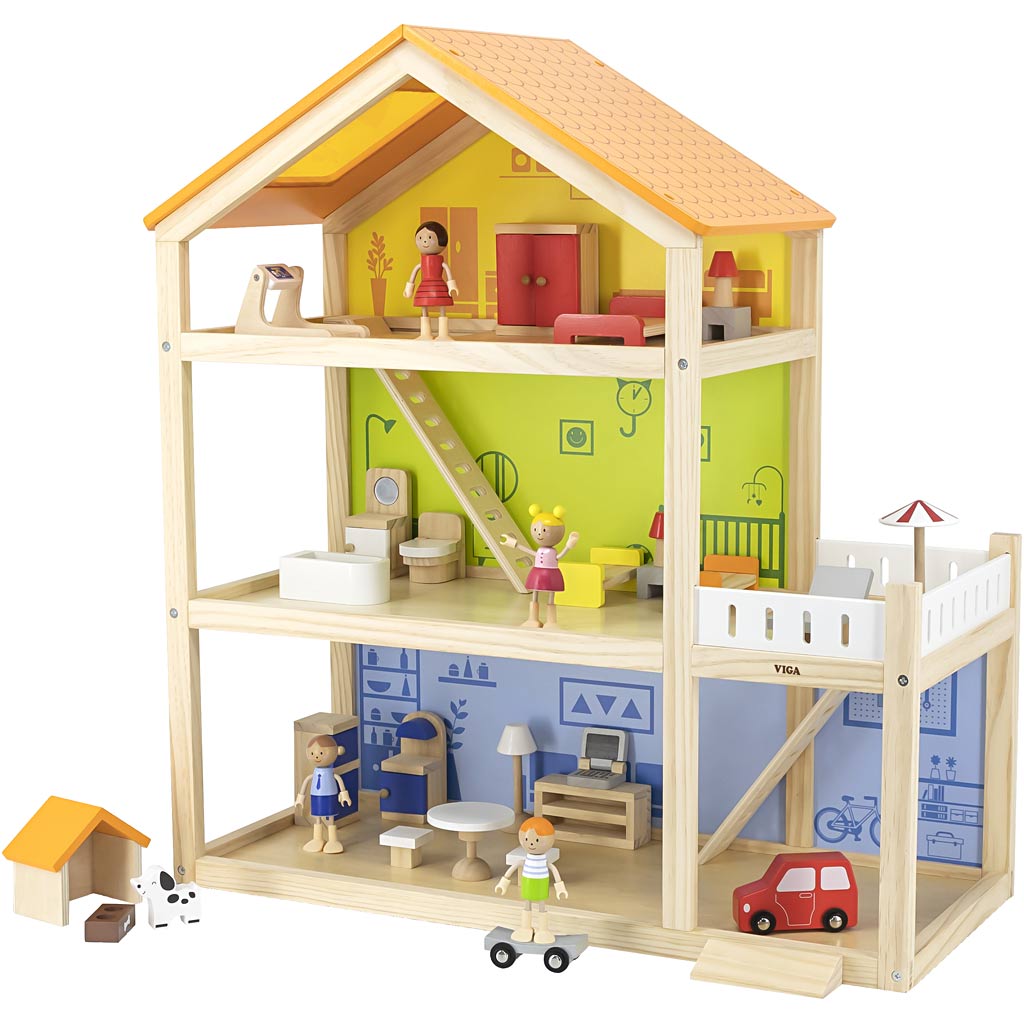 Maison de poupée Viga, h : 67 cm, p : 28 cm, l : 62 cm, 1 pièce