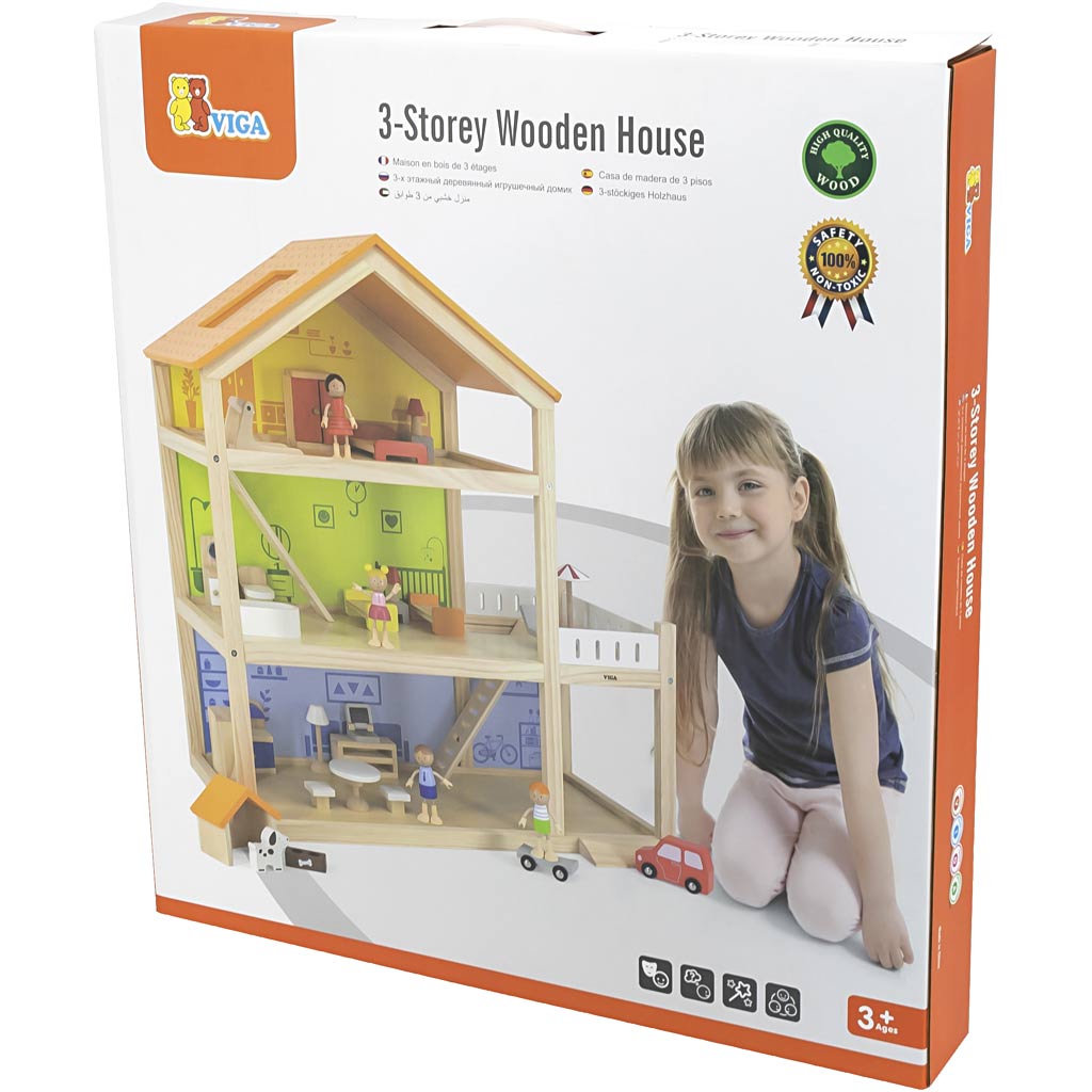 Maison de poupée Viga, h : 67 cm, p : 28 cm, l : 62 cm, 1 pièce