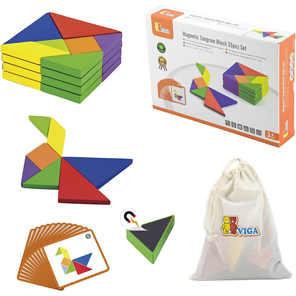 Tangram magnétique Viga, h: 1 cm, l: 10 cm, l: 10 cm, 35 pièces 1 boîte
