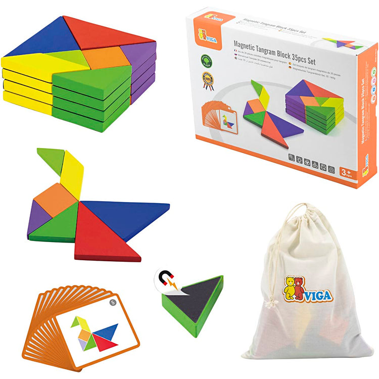 Tangram magnétique Viga, h: 1 cm, l: 10 cm, l: 10 cm, 35 pièces 1 boîte