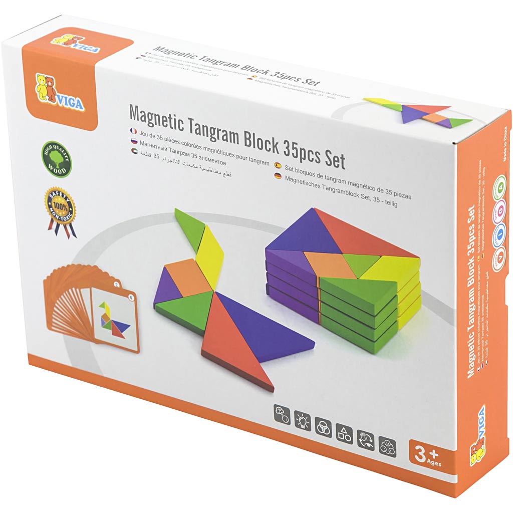 Tangram magnétique Viga, h: 1 cm, l: 10 cm, l: 10 cm, 35 pièces 1 boîte