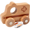 Voiture en bois Viga, ambulance, h : 4,2 cm, l : 9 cm, l : 7,5 cm, 1 pièce