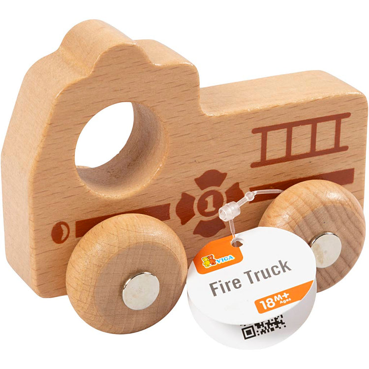 Voiture en bois Viga, camion de pompiers, h : 4,3 cm, l : 9 cm, l : 7,5 cm, 1 pièce
